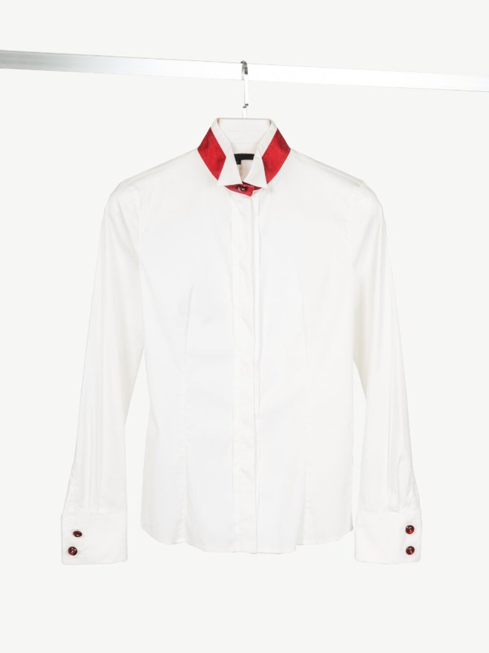 Emporio Armani SS09 White Cotton Red-Satin-Trim Buttoned Shirt